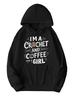 Women's I'A Crochet& Coffee Graphic Hoodie Fleece Pullover with Front Pockets, Geometric Print, Washable Casual Fall Winter Sweats