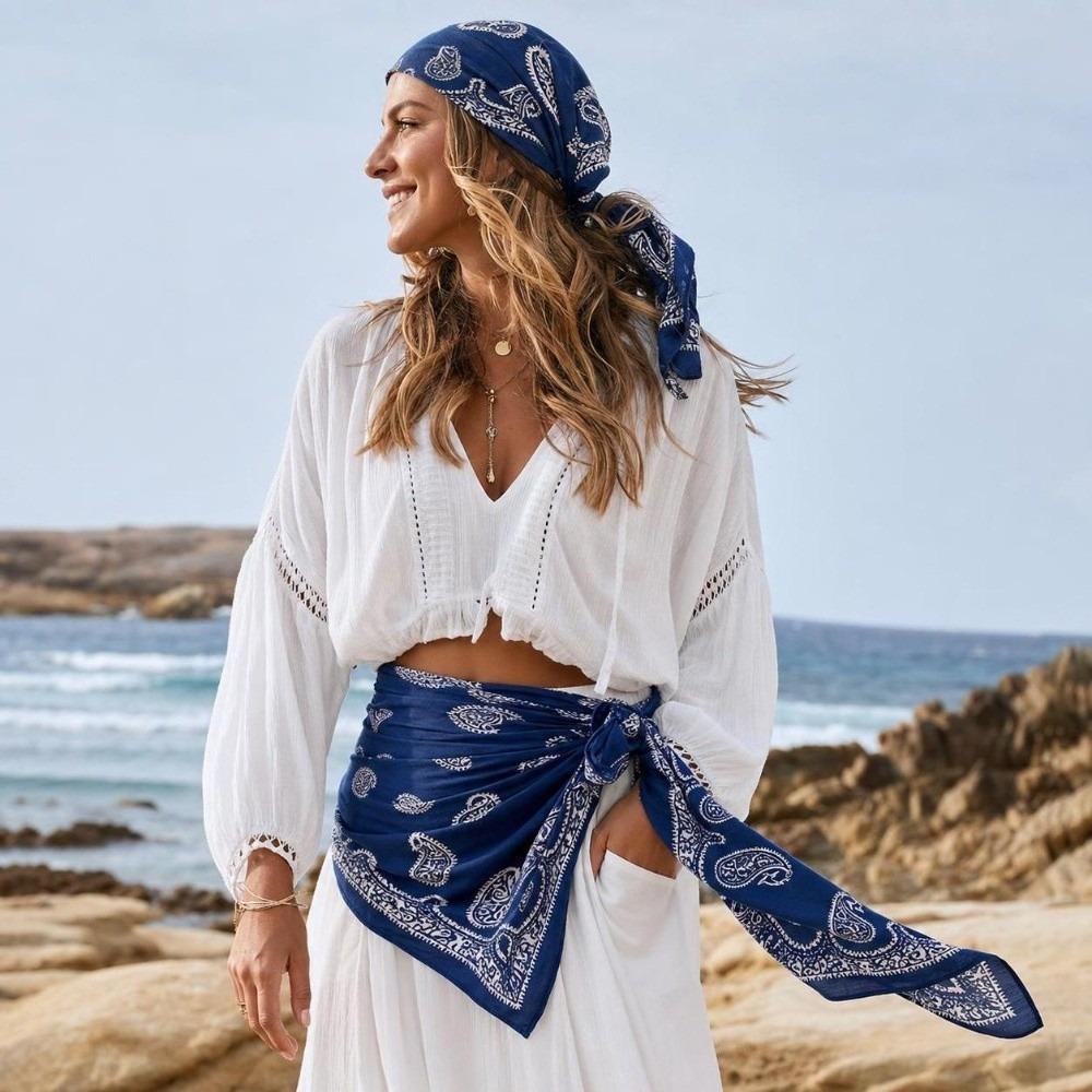 Bohemian Printed Women's Scarf Floral Neckerchief Hijab Silk Scarf Square Shawl  Sunscreen Cover