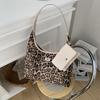 Leopard Print Velvet Shoulder Bag with Wide Strap - Large Capacity Fashion Tote
