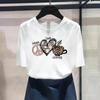 (Asian Size) Fashion Love Heart Butterfly Trend Cute 90s Print Female Casual T Clothing Casual Women's Top Graphic Tee Short Sleeve T-shirt