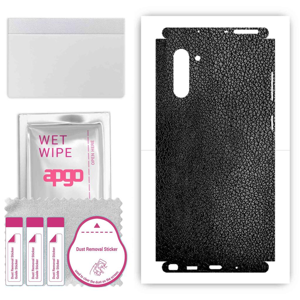 apgo Protective Skin Sticker for the Back+sides Compatible with Samsung Galaxy Note 10, Full Wrap Film, Foil, Vinyl - Pattern Black Leather