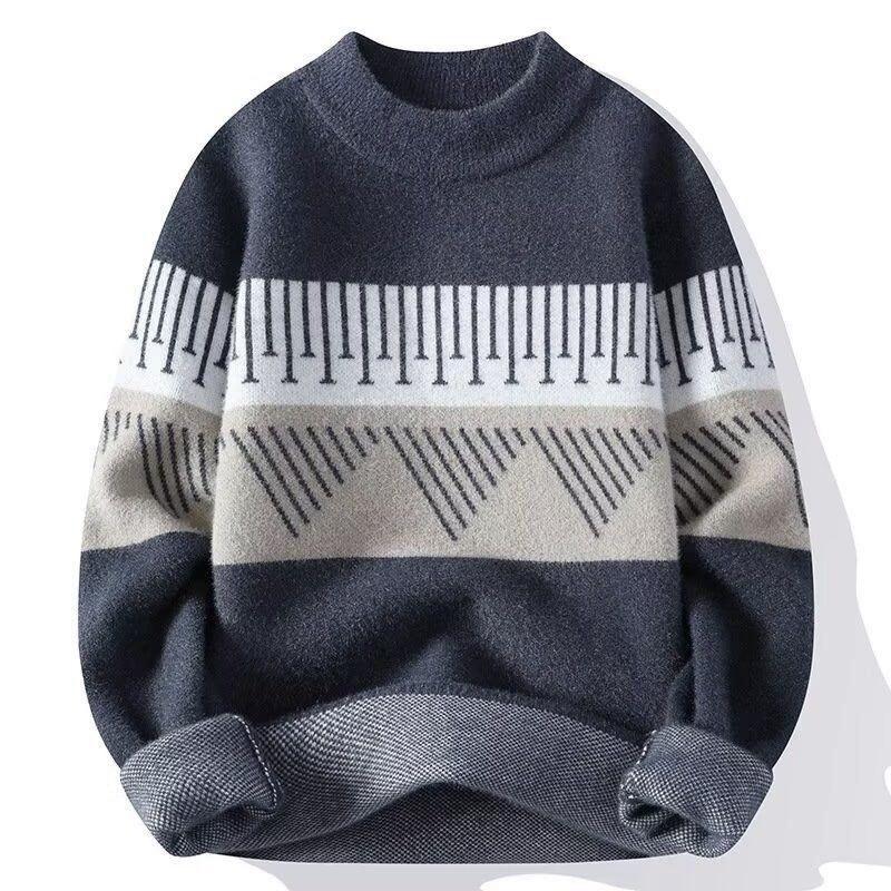 Sweater Men's Semi High Neck Thick Trendy Brand Autumn and Winter Knitted Base Sweater with Warm Clothing Underneath