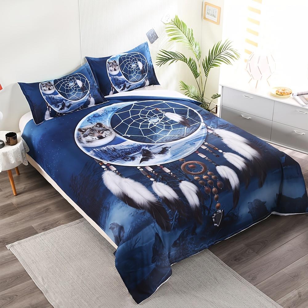 3pcs Moon Wolf Printed Bedding Dreamcatcher National Style Guest Room Duvet Cover Set (1pc* Duvet Cover + 2pcs Pillowcase)