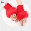 Warm Sheep Wool Knitted Faux Rabbit Fur Couples Fingerless Mittens Wrist Gloves Exposed Finger