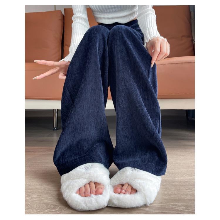 Модные красные вельветовые брюки с высокой талией, широкие брюки, повседневные свободные прямые брюки для женщин