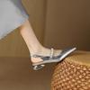 Модные французские босоножки Temperament, женские, лето 2024, новые, толстые, квадратные, со стразами, летние, серебристые, туфли Мэри Джейн Baotou