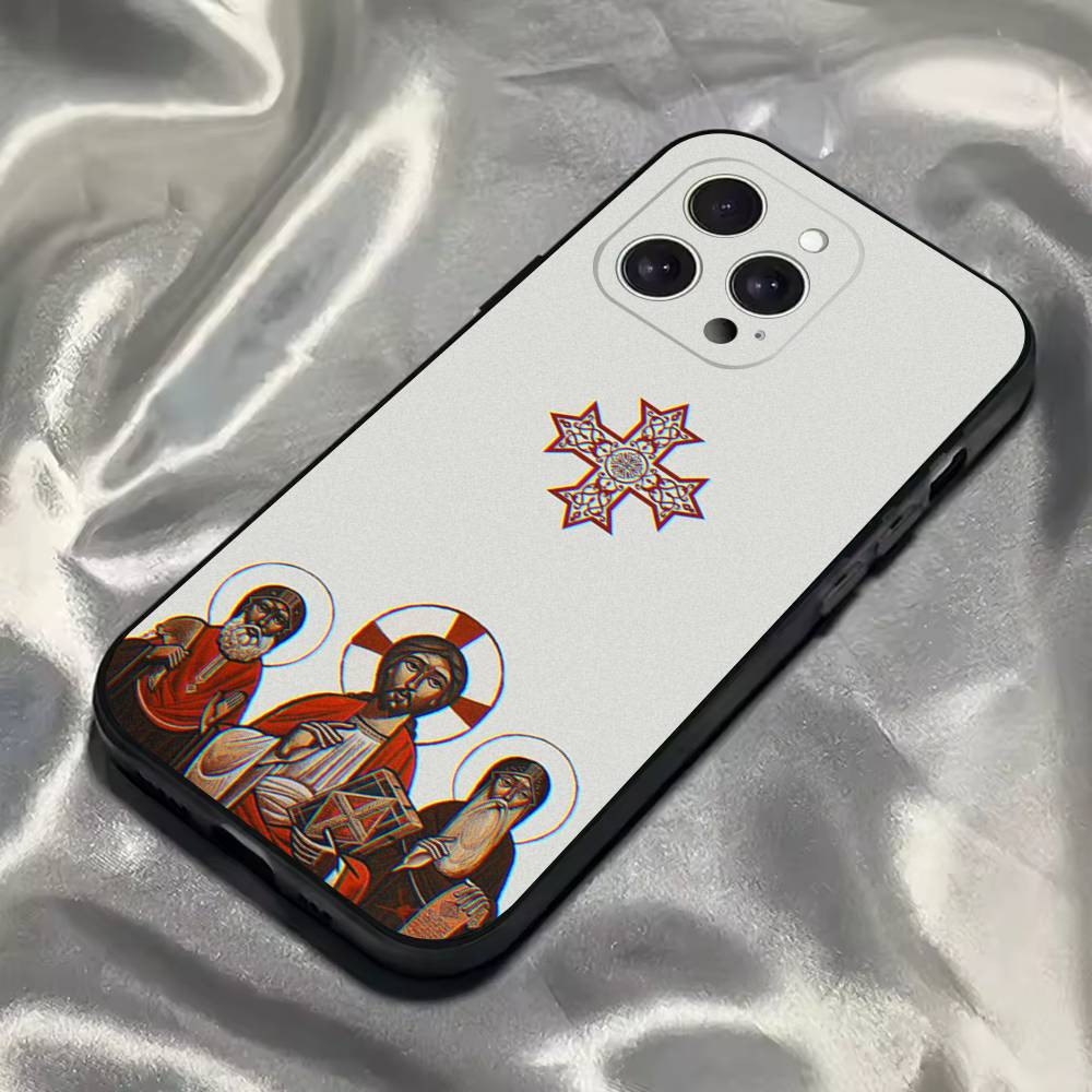 Икона Православного Креста Чехол для Телефона Церковь Для iPhone 16,15,14,13,12,11,Pro,Max,Plus,X,XS,SE4,E,Mini,Мягкий Черный Чехол