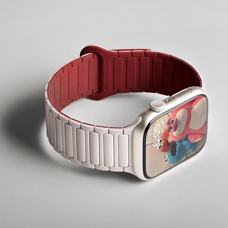 Силиконовый ремешок для Apple Watch Ultra 2 49 мм 42 мм 45 мм 41 мм 44 мм 40 мм Магнитный ремешок для iWatch Series 10 46 мм 9 8 7 6 SE 5 4 3