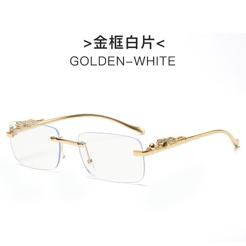 New frameless square sunglasses for men and women, vintage cheetah decorative sunglasses, leopard head metal sunglasses