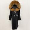 OFTBUY Зимнее женское пальто из натурального лисьего меха с капюшоном и съемным воротником Двусторонняя шерстяная куртка Длинная повседневная элегантная верхняя одежда