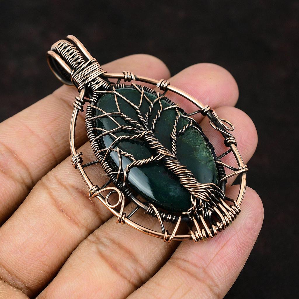 Кулон «Дерево жизни» с кровавым камнем, обернутый медной проволокой, дизайнерский кулон, драгоценный камень, кулон ручной работы, настоящее ювелирное изделие из кровавого камня, подарок для нее