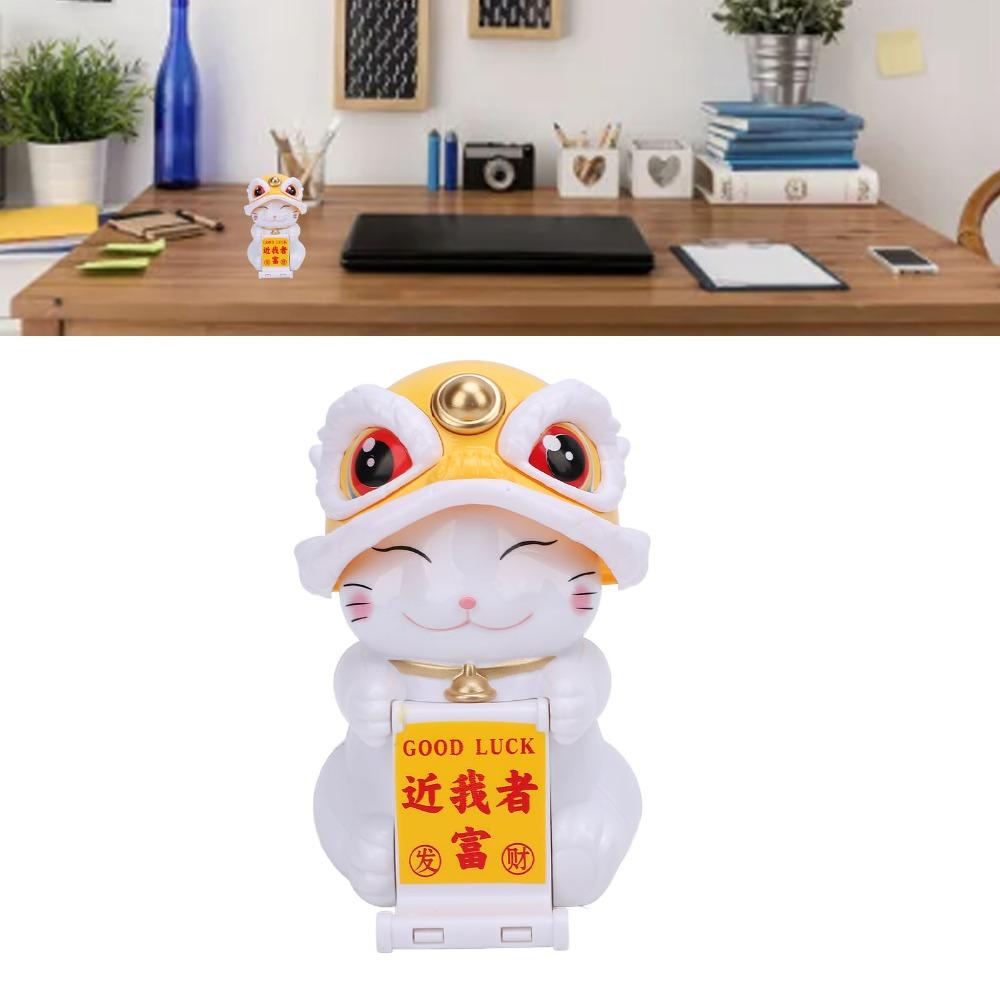 Red & Yellow Solar Nodding Lion Dance Cat Car Dashboard Cat Decor Car Interior Decor