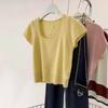 Spring and Summer New Square Neck Thin Knitted Sweater Top Women's Fashion Solid Color Gentle Temperament Simple Bottom T-shirt