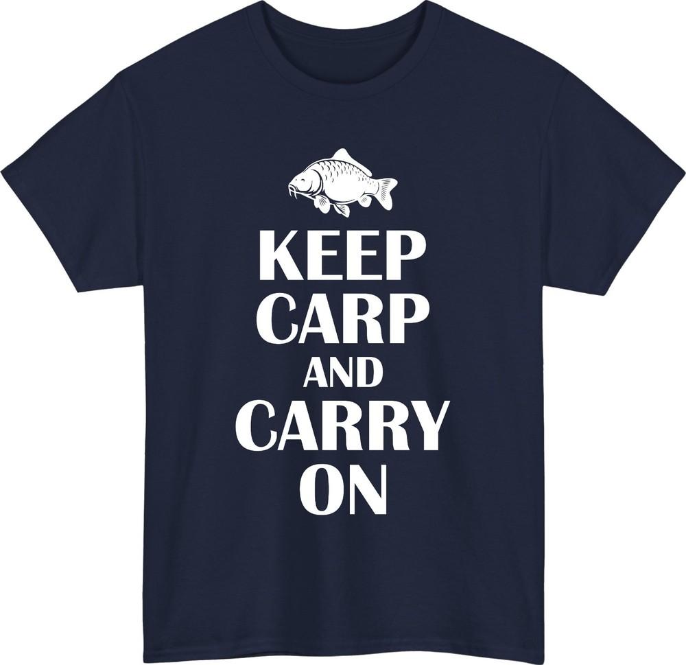 Keep carp and carry on t shirt funny fishing pun classic retro meme tee gift