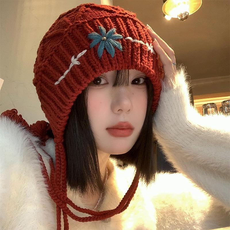 Bohemian Fringed Knitted Headgear Women'S Autumn And Winter Christmas Style Versatile Pullover Hat Showing Face Small Wool Hat Tide