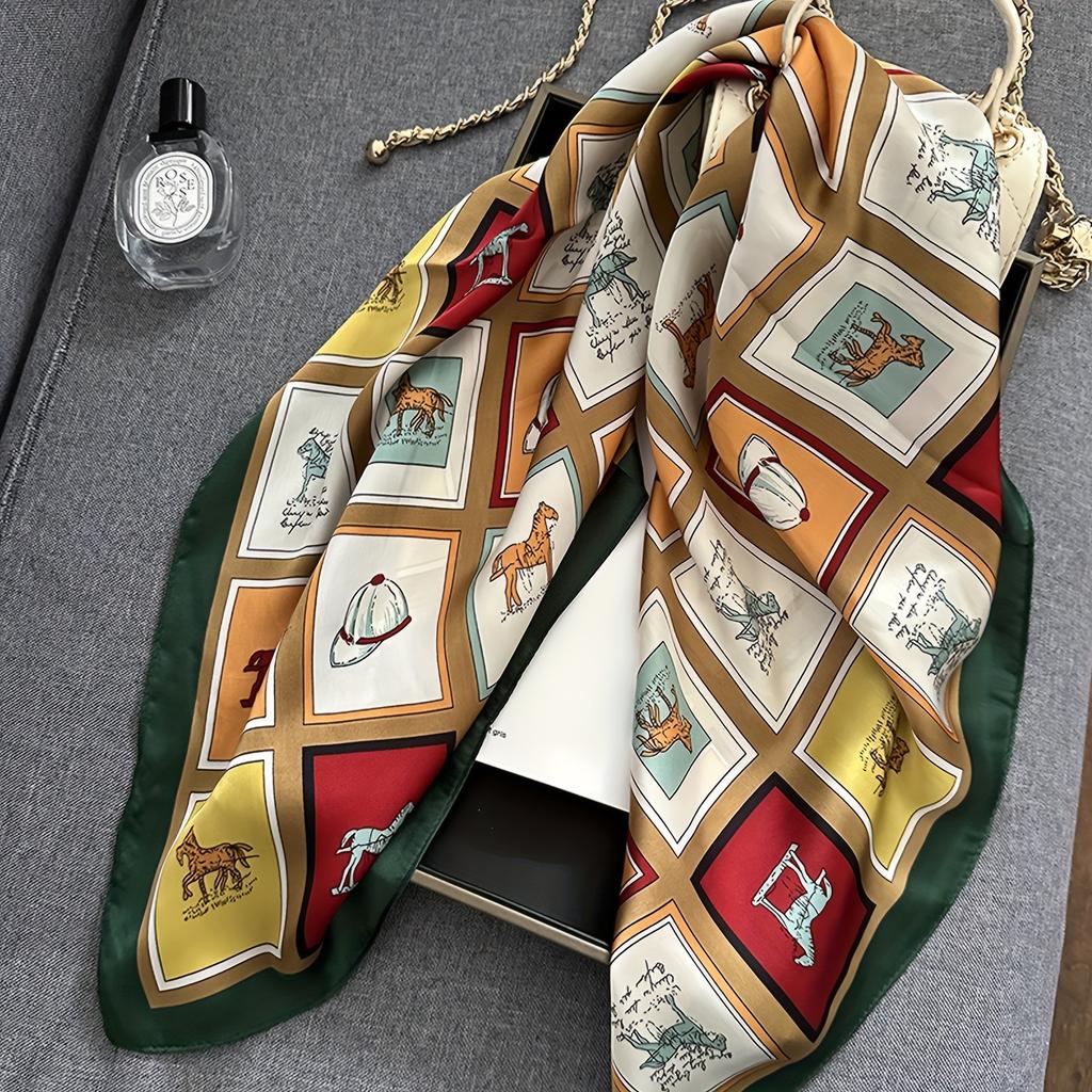 27,55-дюймовый квадратный шарф с принтом лошади, имитация шелкового шейного платка, стильный солнцезащитный платок для женщин