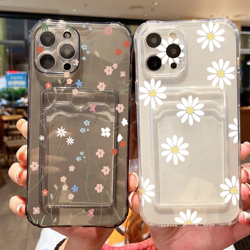 Чехол для iPhone 14 Pro Max Цветок Ромашки Прозрачный Чехол для Телефона для iPhone 11 12 13 15 16 XS XR X 7 8 Plus Кошелек Держатель для Карт Чехол