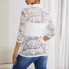 Женский кардиган-костюм с рукавом три четверти, приталенного кроя, с кружевной вставкой, однотонный, для офиса