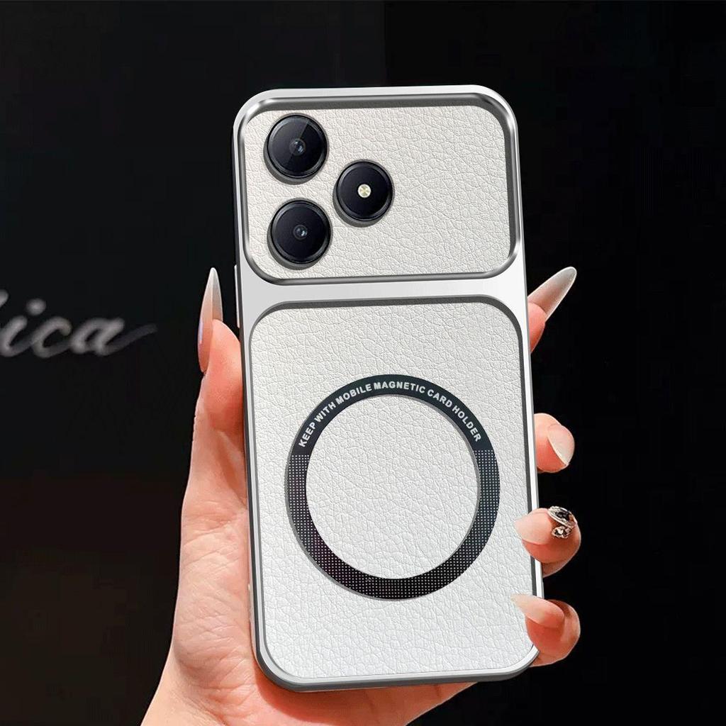 Улучшенный чехол с защитой большого объектива для realme C65s, C63, C61, Note 70. Роскошный кожаный чехол с магнитным кольцом