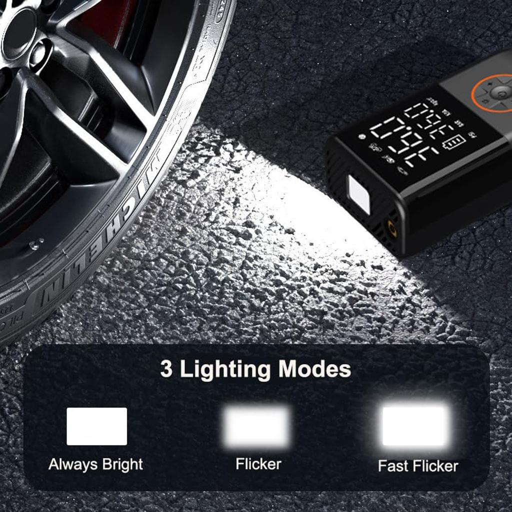 Портативный компрессор для накачивания шин, беспроводной велосипед с цифровым дисплеем значений, автомобильные шины 150 фунтов на квадратный дюйм со светодиодными фонарями для автомобилей, мотоциклов