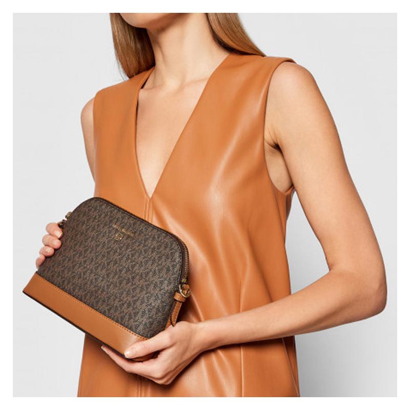 Michael Kors Jet Set Шарм Цепочка Пресбиопия Печатный Ретро Застежка-молния Холщовая Оболочка Сумка Через плечо Большая Женская Коричневая