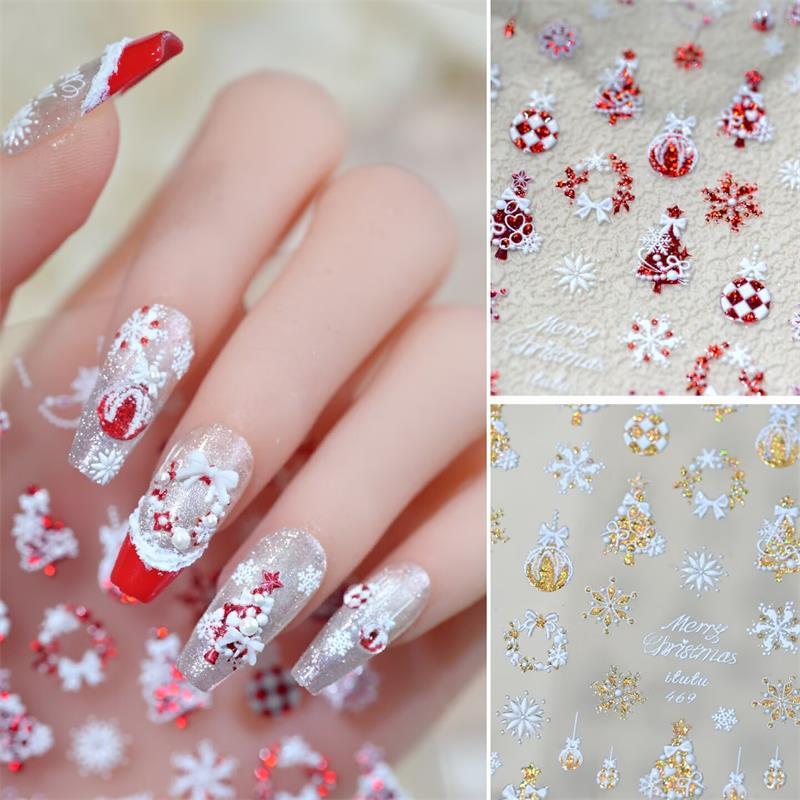 Cute Christmas Style Bow Colorful Snowflake Christmas Tree Nail Art Stickers Girly Nail Art Print Stickers Women Nail Decor Gift