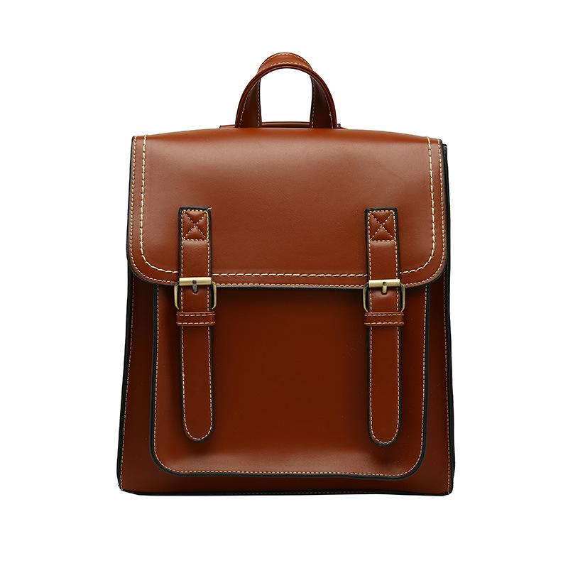 New Fashion Trend PU Leather Double Backpack Casual Retro Backpack Shaped Student Backpack Women's Backpack