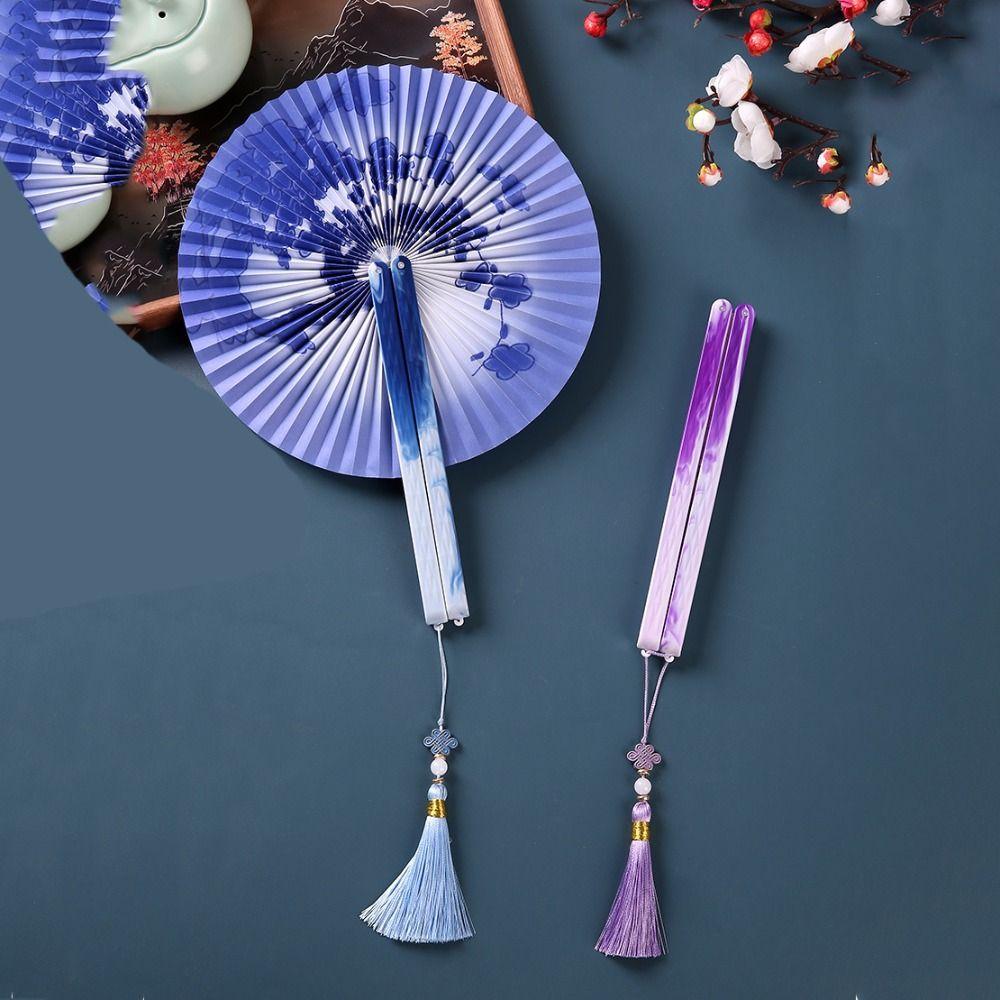 Винтажный круглый бумажный веер с цветочным узором, веер в китайском стиле, складной бумажный веер, реквизит для фотографии