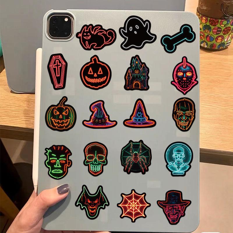 50 шт. Неоновые огни Хэллоуин Наклейки Японский стиль Эстетика Тыква Харадзюку Мультяшный Счастливого Хэллоуина Бумага Стена Комната Бар Декор