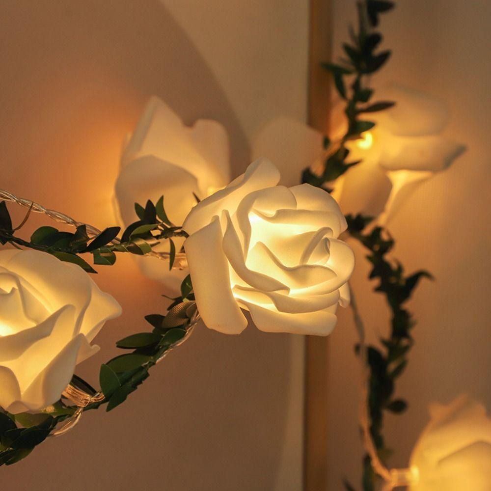 10/20 светодиодных цветных свадебных гирлянд для вечеринки по случаю дня рождения, сказочных гирлянд, светодиодных гирлянд, зеленый лист, роза, цветок
