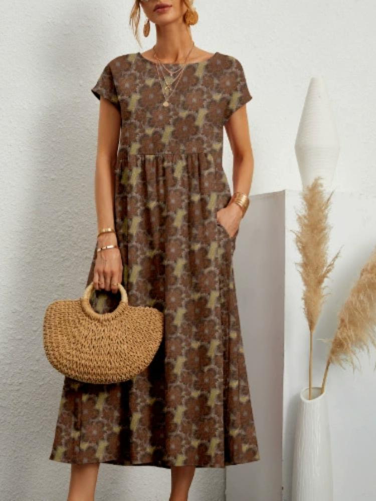 Новое модное женское свободное хлопковое и льняное безрукавное платье с круглым вырезом и принтом на лето