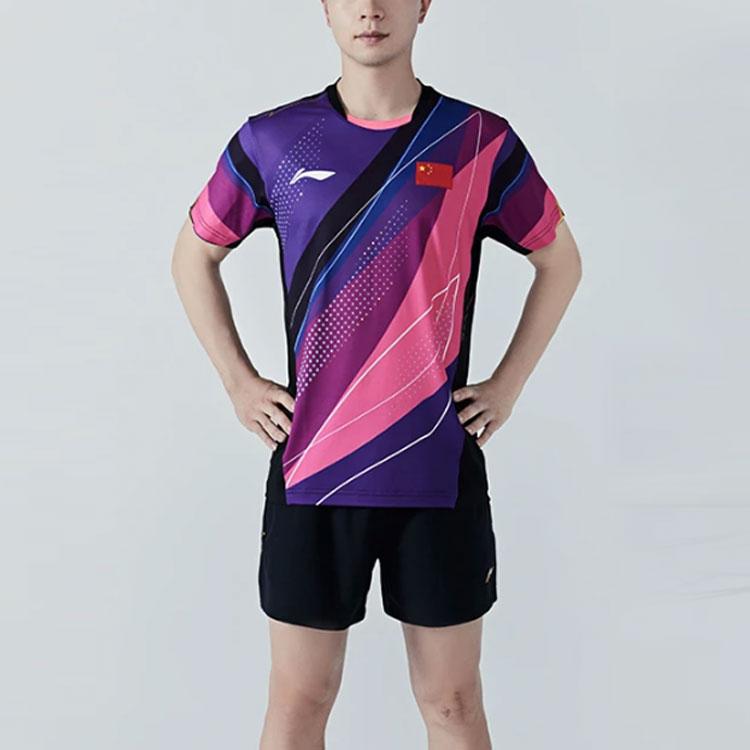 Li-Ning Футболка с круглым вырезом и коротким рукавом с цветным принтом, мужская, флуоресцентно-розовая, лотосовая, AAYT027-1