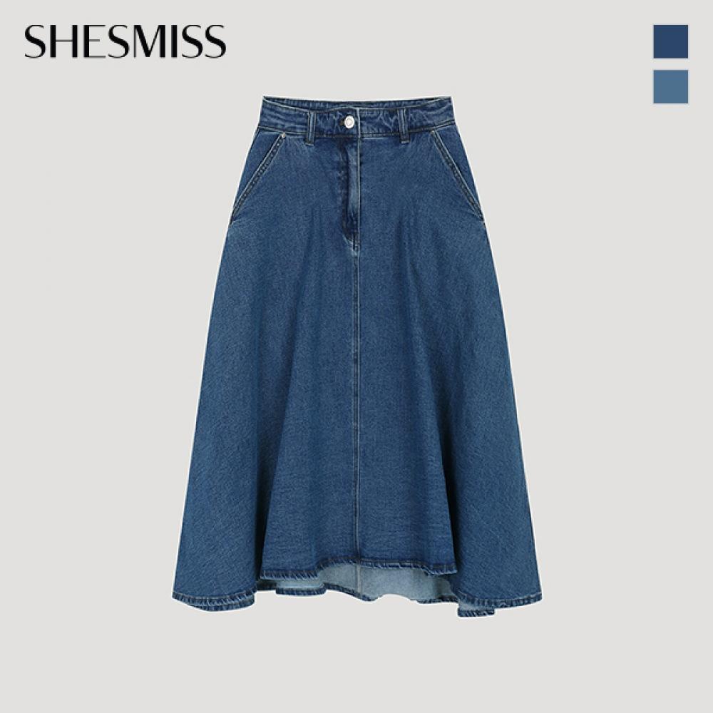 [shs Miss] Расклешенная джинсовая юбка миди Ssmsko12020