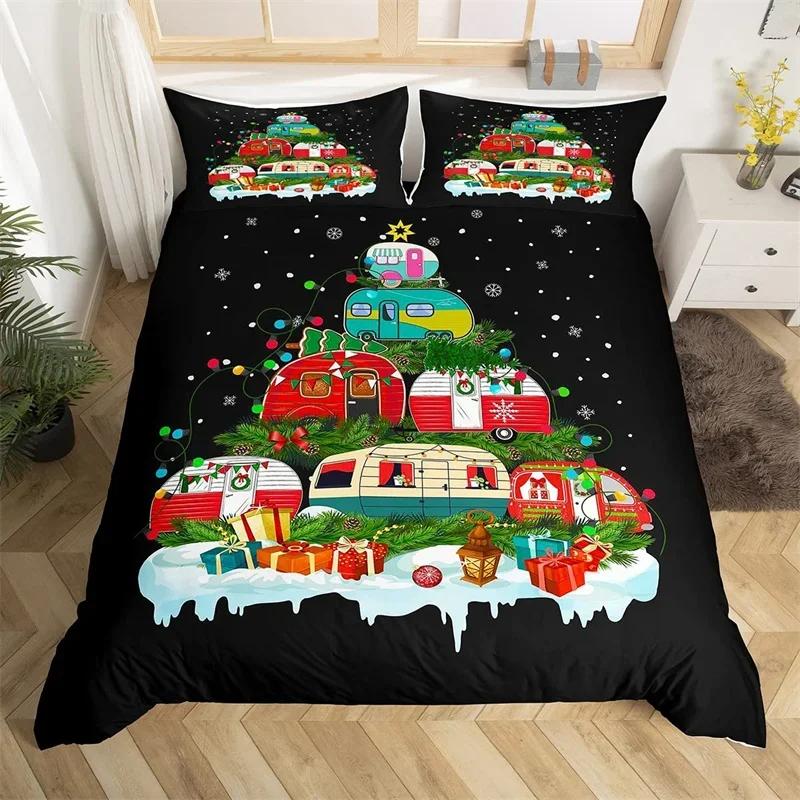 Happy Camping Duvet Cover Queen Twin Rv Camping Comforter Cover Camper Bedding Set Microfiber Bedspread Cover For Boys Girls
