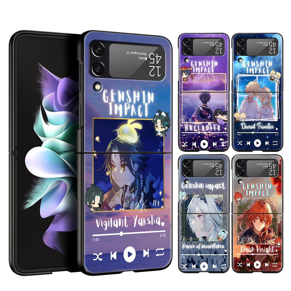 Чехол для телефона Z Flip 4 для Samsung Galaxy Z Flip 3 5G ZFlip3 Flip3 zflip Flip4 черный жесткий чехол для ПК Genshin Impact xiao Music Shell