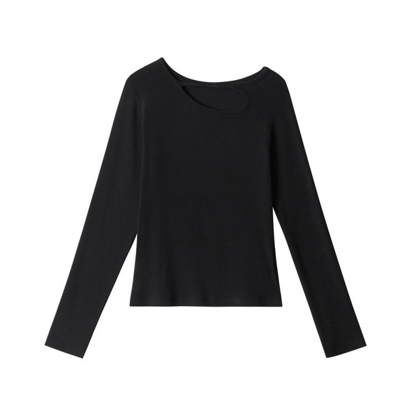 HeyHenry Womens Slim Fit Long Sleeve T Shirt Hollow Out Solid Color Basic Top Daily Wear