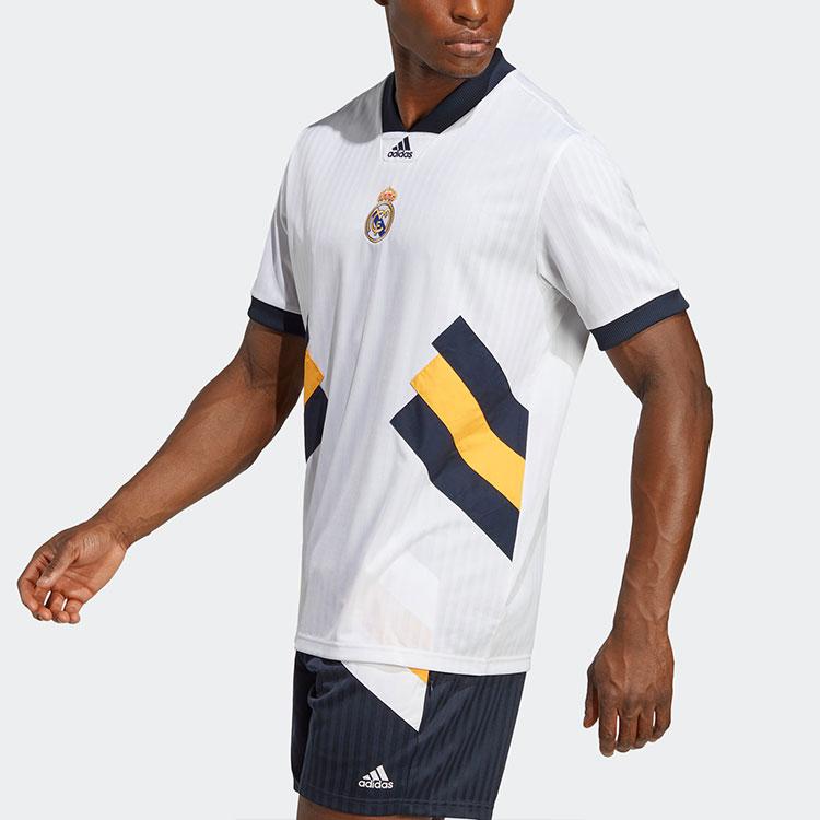 Adidas SS23 Icons Ретро Реал Мадрид Футбол Спортивный трикотаж с коротким рукавом Мужские топы Белый HT6456