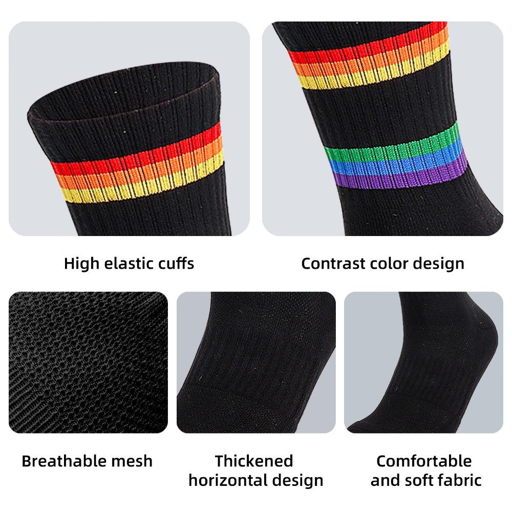 2PCS Cotton Striped Socks Rainbow Stripe Sports Running Socks Sweat Absorbing Running Socks Running