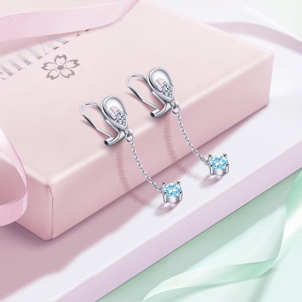 Painless Earrings for Metal Light Blue Zirconia of Silver Gift for Girlfriend SK.Whiee Women, Popular, Hypoallergenic, Swaying, "Drops Love" Earrings,