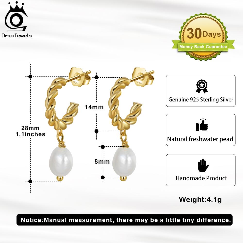 ORSA JEWELS Новые Серьги-подвески из Настоящего Серебра 925 пробы с Пресноводным Жемчугом, Классические Подвесные Серьги-шармы для Женщин, Изысканные Ювелирные Изделия, Подарок