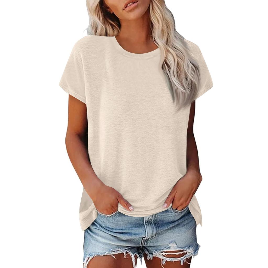 Женская летняя повседневная базовая футболка с круглым вырезом, однотонные топы, хлопковые повседневные женские топы с короткими рукавами, топы, спортивная рубашка