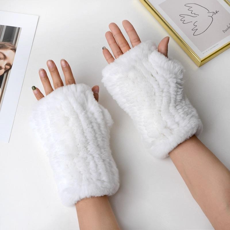 Новые женские вязаные варежки из 100% натурального меха кролика рекс, зимние теплые женские перчатки без пальцев из натурального меха, вязаные меховые варежки ручной работы