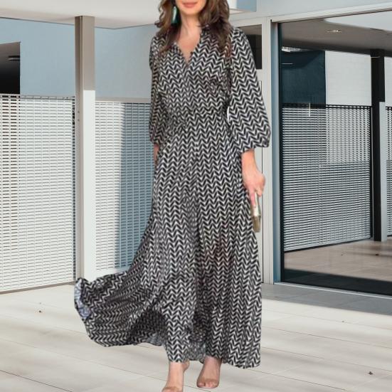 Yousheng Women's Summer Maxi Dress V Neck Long Sleeve Flowy A-line Dress Casual Long Beach Sundress for Daily Vacation Parties