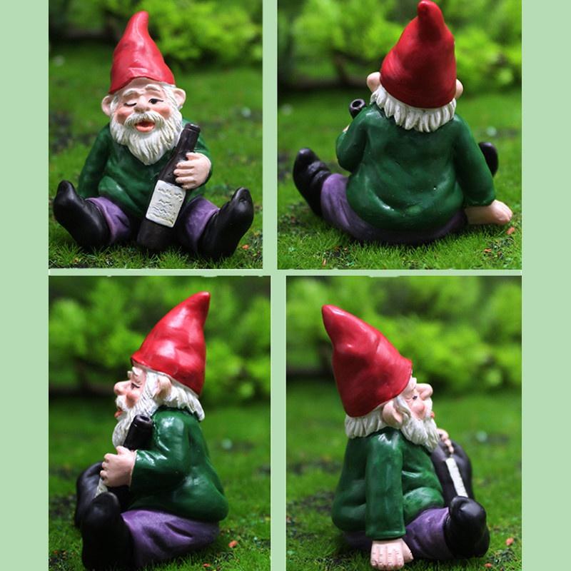 4PCS Fairy Garden Gnomes Accessories My Little Friend Drunk Gnome Dwarfs Statue