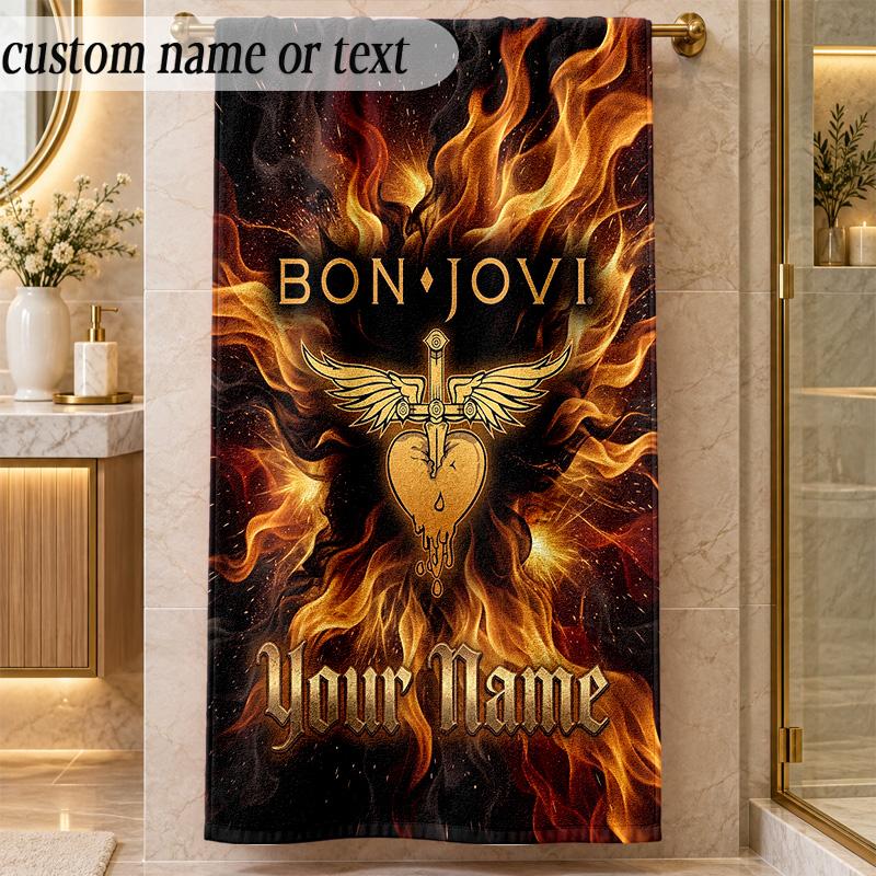 Beach TowelBon Jovi Custom Name Text Personalized Soft Towel for Beach Pool Indoor Home Decor Gift