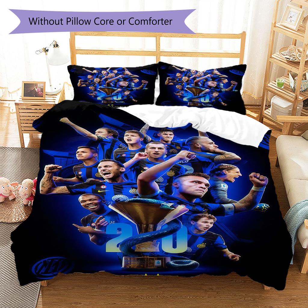 Inter Milan Pattern Bedding Quilt Set Quilt Cover Pillowcase Home Decoration Birthday Gift (1 * duvet cover + 2 * pillowcase, without core)