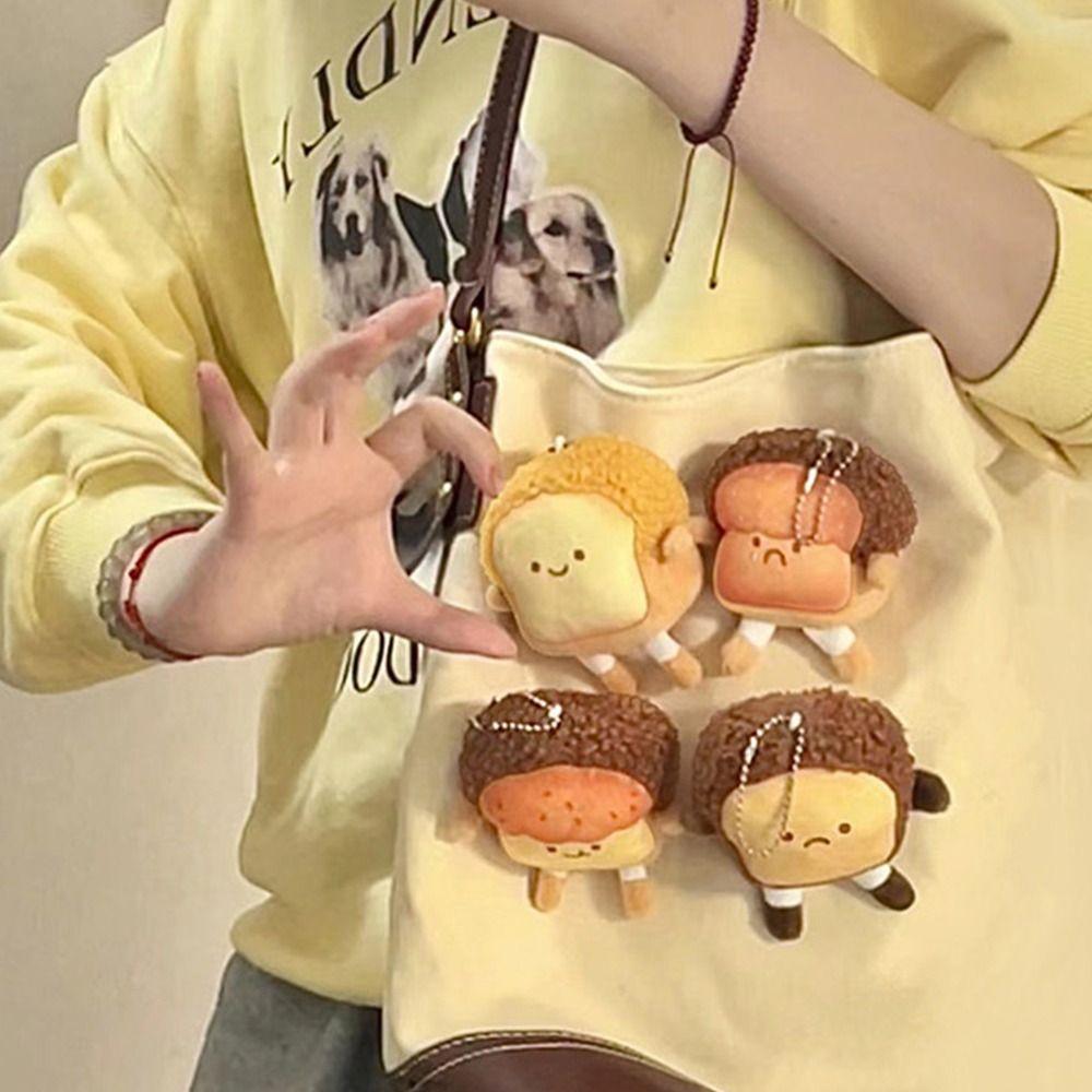Personality Badge Stuffed Dual-use Expression Brooch Toast Bread Pendant Plush Key Chain Key Charms