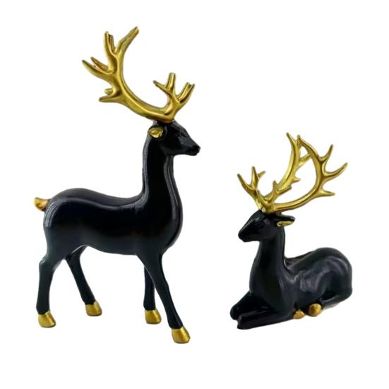 2/4Pcs Christmas Reindeer Statue Standing Sitting Elk Silhouette Figurine Deer Sculpture Home Office Desktop