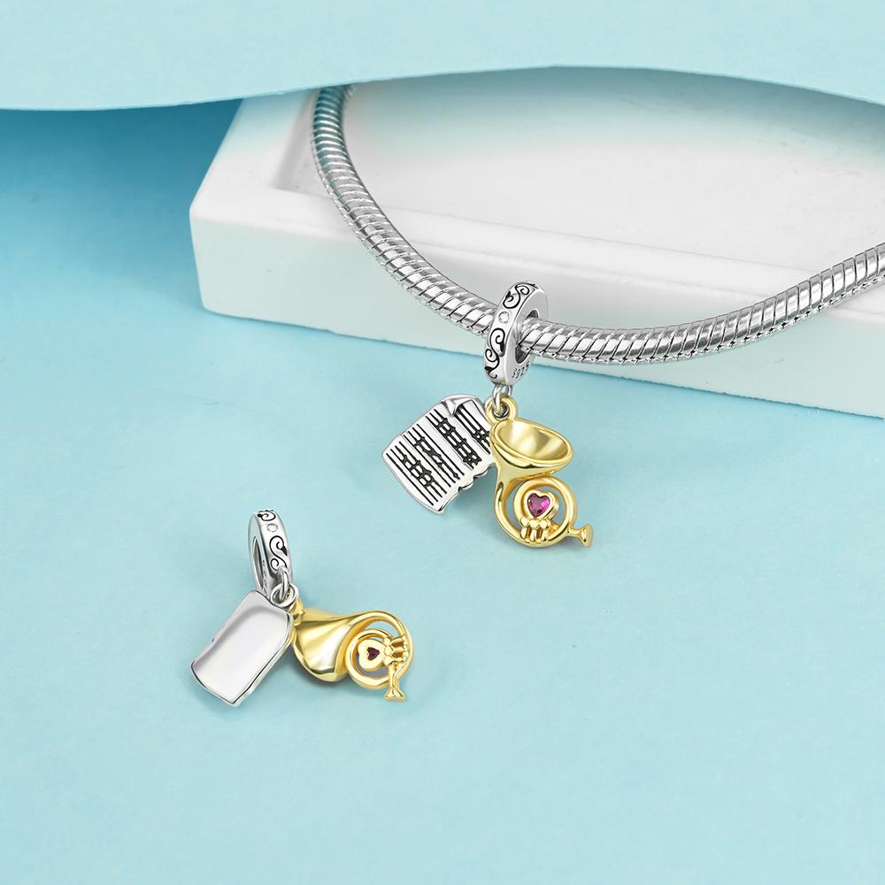 Charms Beads Copper Gramophone French Horn Music Score Drumming Tape Pendants Beads Fit Diy Bracelets Jewelry Gift