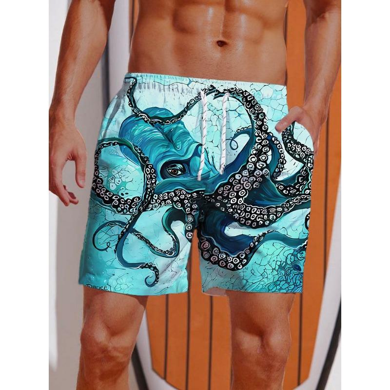 Летние 3D-печатные шорты с принтом Укиё-э «Свирепый дракон» для мужчин, Board shorts, Плавки, На шнурке, Дышащие, Короткие